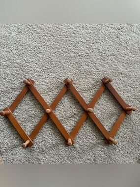 Vintage 1960s Yugoslavia Wood Accordion Peg Rack MCM Coat Hat Wall Hanger
